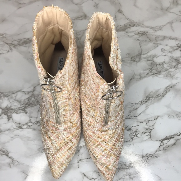 Pink tan tweed heel ankle booties silver zipper size 10 - Picture 5 of 7